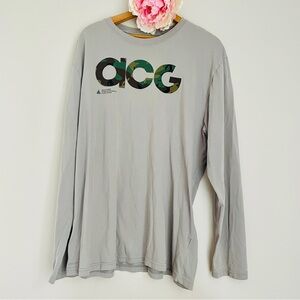 Nike ACG Dri-Fit Gray Long Sleeve Tee Tshirt Camo Text XL Rare Vintage